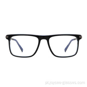 Novo acetato de retângulo de borda completa clássica combinada com óculos de logotipo personalizado de metal